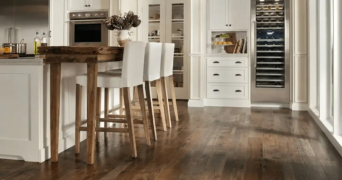 Professionally installed and refinished hardwood flooring in a residential home, showcasing smooth finish and natural wood tones in Worcester, MA
